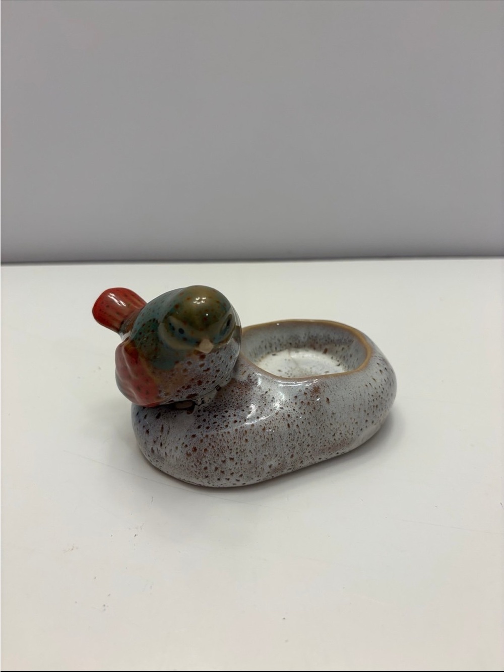 Vintage Ceramic shiny glazed multi color Bird Tea Light Candle Holder